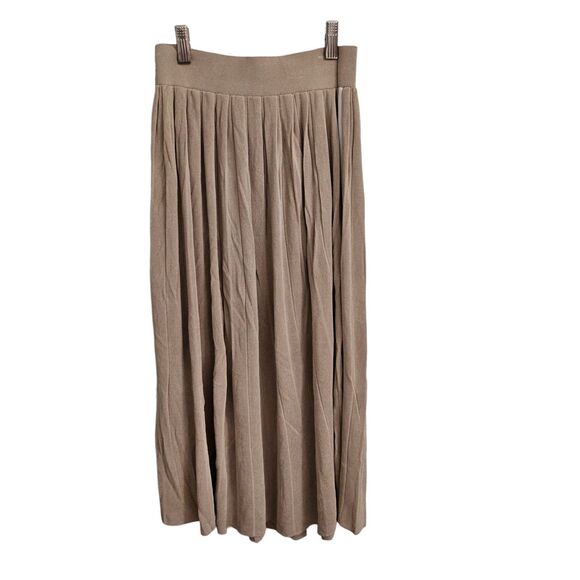 Rag‎ & Bone Skirt Small Beige Peyton Warm Khaki Rib Knit Midi Pleated Stretch - Picture 1 of 9